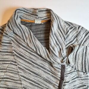 YARNZ Asymmetrical Striped Knit Cardigan Sweater Women XL Cowl Neck Button Front